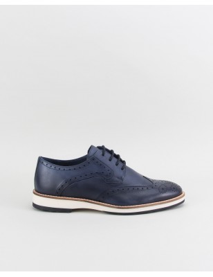 Sapatos Azuis Lages em Pele com Florao de Estilo Ingles Ref: 1211425