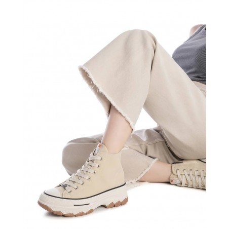 REFRESH Sapatilhas de Lona Cano Alto Bege Ref: 172317