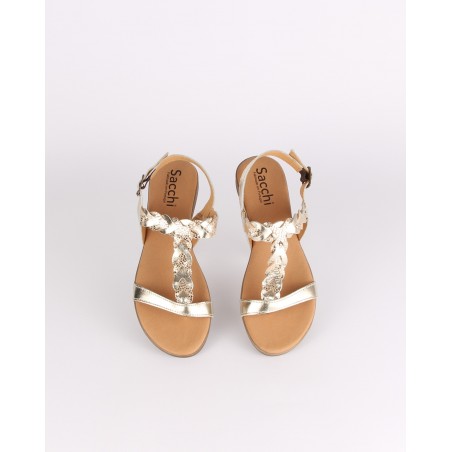 Sandalias Rasas Platina em Couro SACCHI Ref: 3059