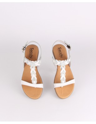 Sandalias Rasas Brancas em Couro SACCHI Ref: 3059