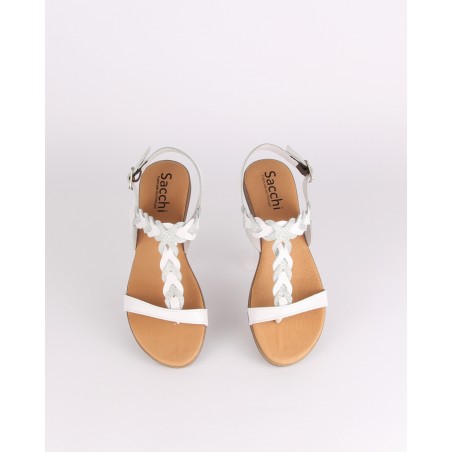 Sandalias Rasas Brancas em Couro SACCHI Ref: 3059