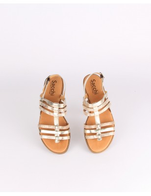 Sandalias Rasas Platina em Couro SACCHI Ref: 3364