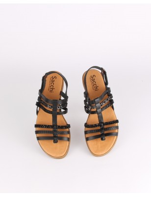 Sandalias Rasas Pretas em Couro SACCHI Ref: 3364