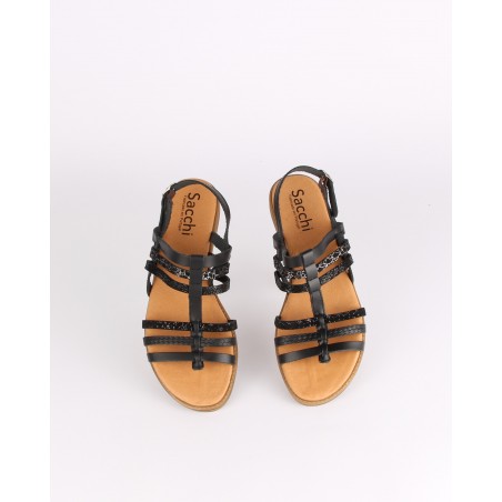 Sandalias Rasas Pretas em Couro SACCHI Ref: 3364