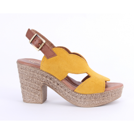 Sandalias Senhora Tacao Alto Grosso em Pele e Camurca - Sacchi