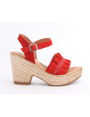 Sandalias Senhora Tacao Alto Grosso em Pele e Camurca - Sacchi