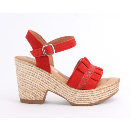 Sandalias Senhora Tacao Alto Grosso em Pele e Camurca - Sacchi