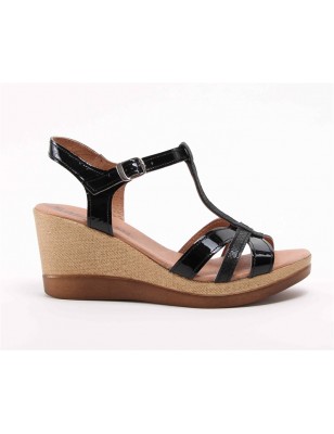 Sandalias De Cunha Em Verniz Preto Para Senhora SACCHI