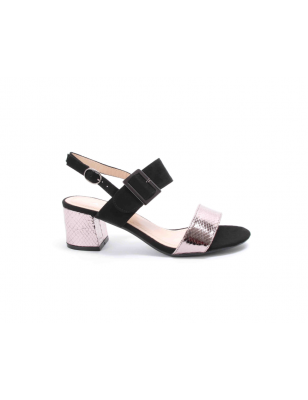 Sandalias De Tacao Medio Para Senhora Cor: Preto E Prata Ref: 9538P