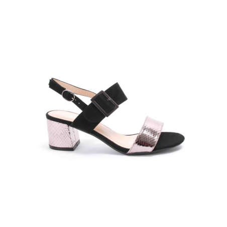 Sandalias De Tacao Medio Para Senhora Cor: Preto E Prata Ref: 9538P