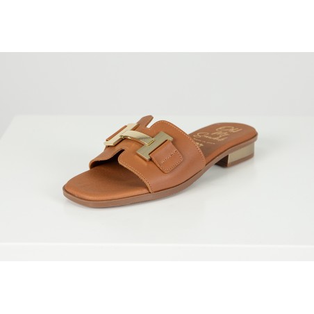 Chinelos Kamala Feminina de Couro Castanho Ref: 5605C