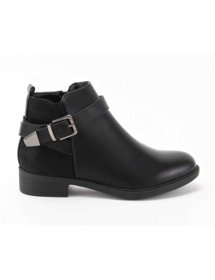 Botas Pretas De Cano Curto Com Fivela Para Senhora   