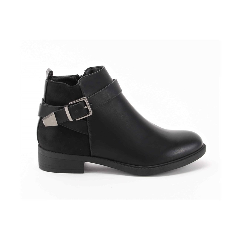 Botas Pretas De Cano Curto Com Fivela Para Senhora   