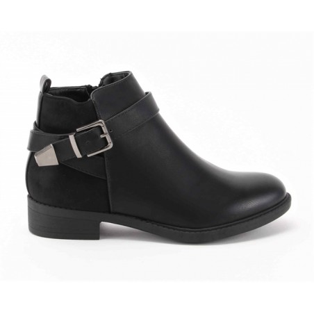 Botas Pretas De Cano Curto Com Fivela Para Senhora   