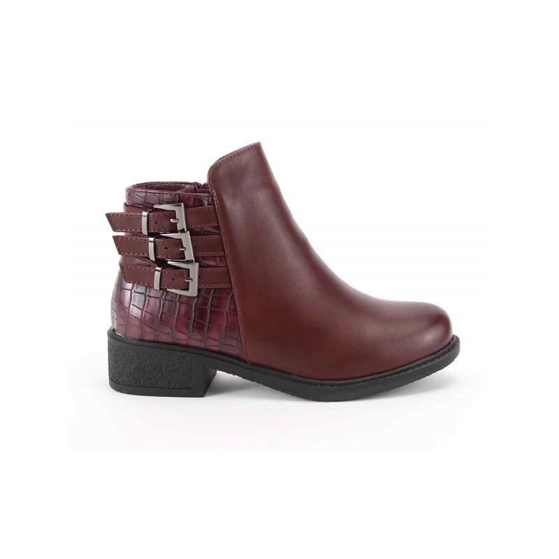 Botas Bordo De Cano Curto Com Fivelas Na Lateral Para Senhora  